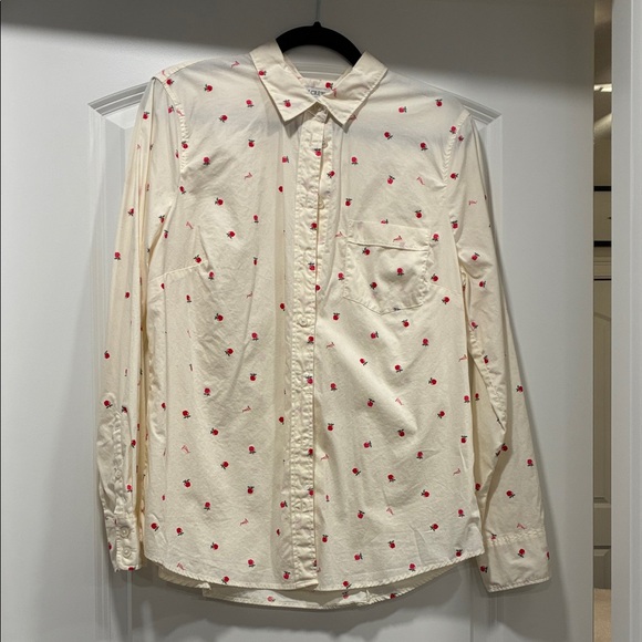 JCrew Ladies Cream Shirt with apples accents - Picture 1 of 3